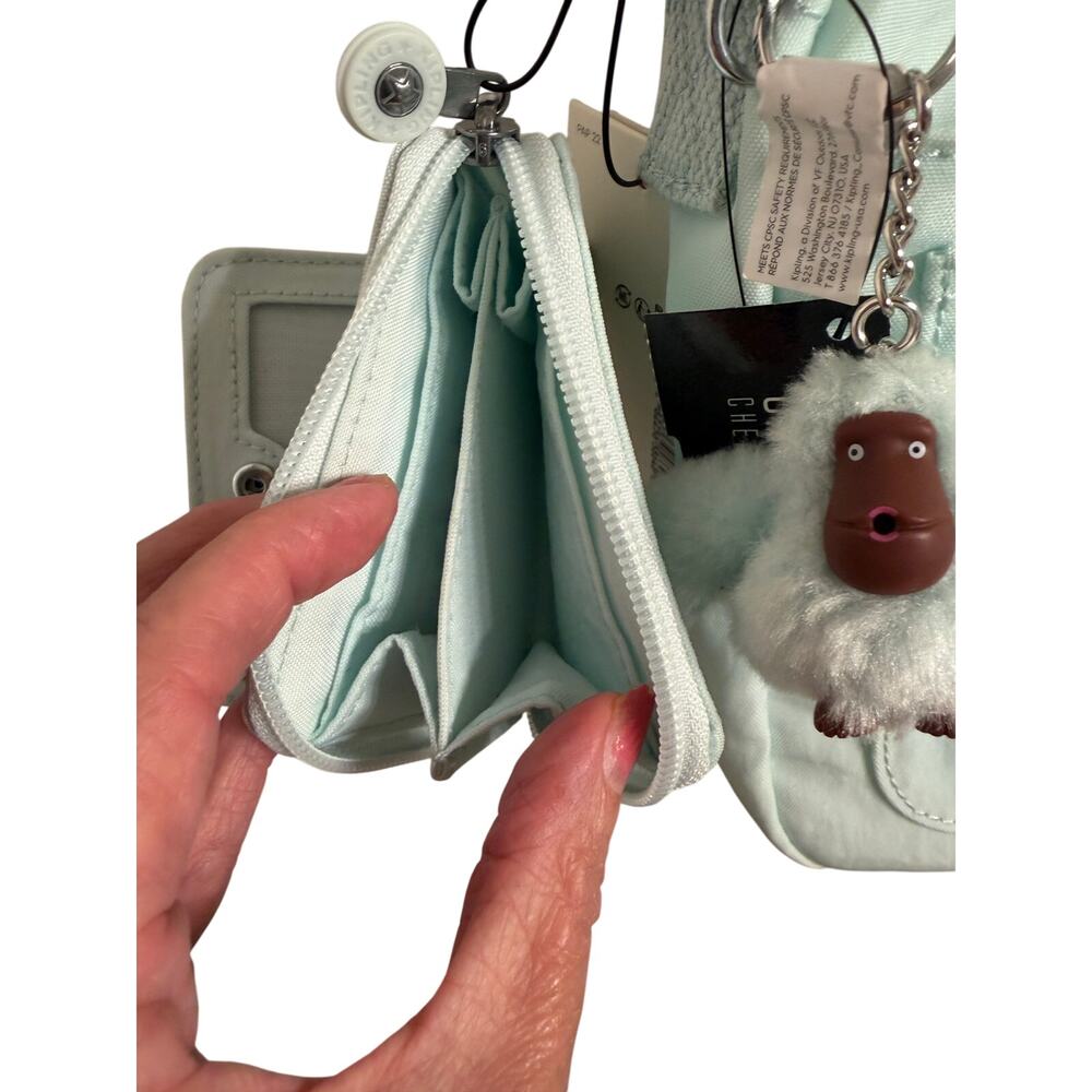 NWT Kipling Alvar Mint Crossbody Nylon‎ Organizer Purse Monkey Keychain wallet - Picture 6 of 10